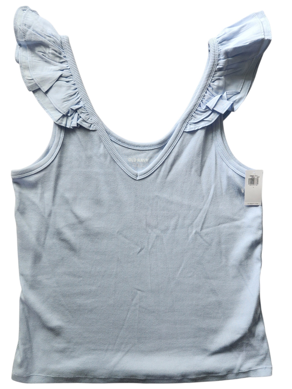 Old Navy Light Blue Ruffle Strap Ribbed Tank - Picture 1 of 4